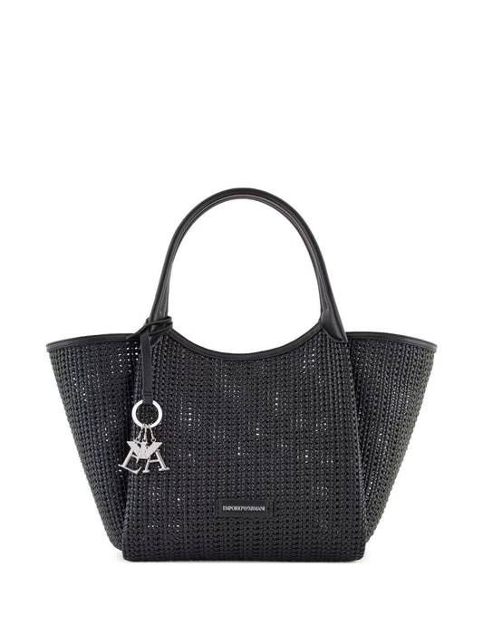 Emporio Armani Shopper made of braided material with logo pendant