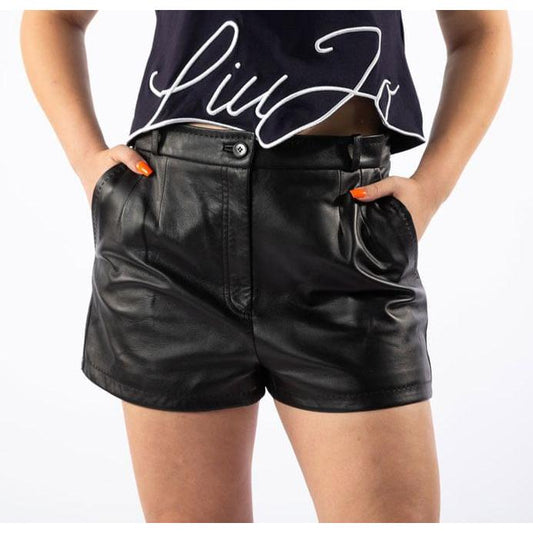 Dolce & Gabbana Black Lambskin Women Shorts Dolce & Gabbana