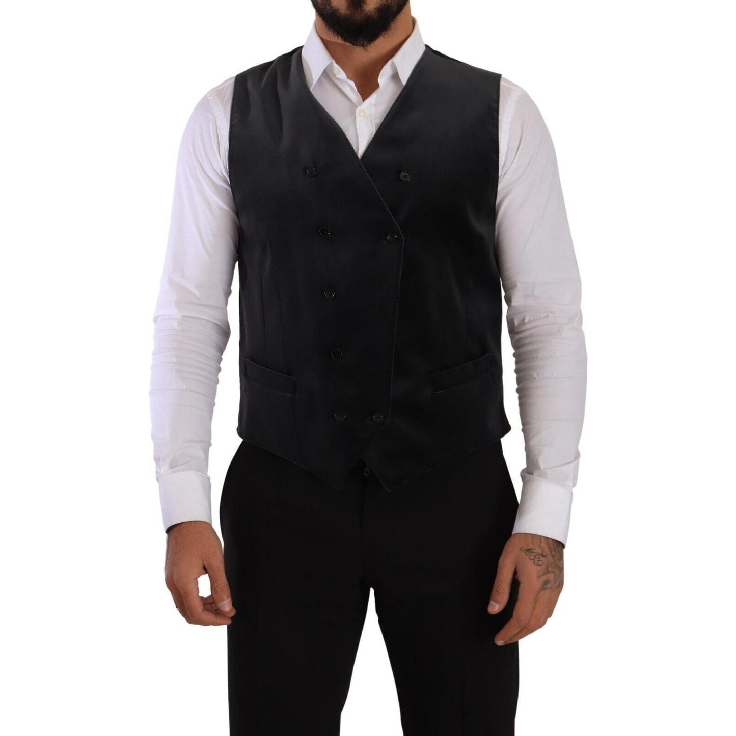 Dolce & Gabbana Elegant Grey Double-Breasted Dress Vest Dolce & Gabbana