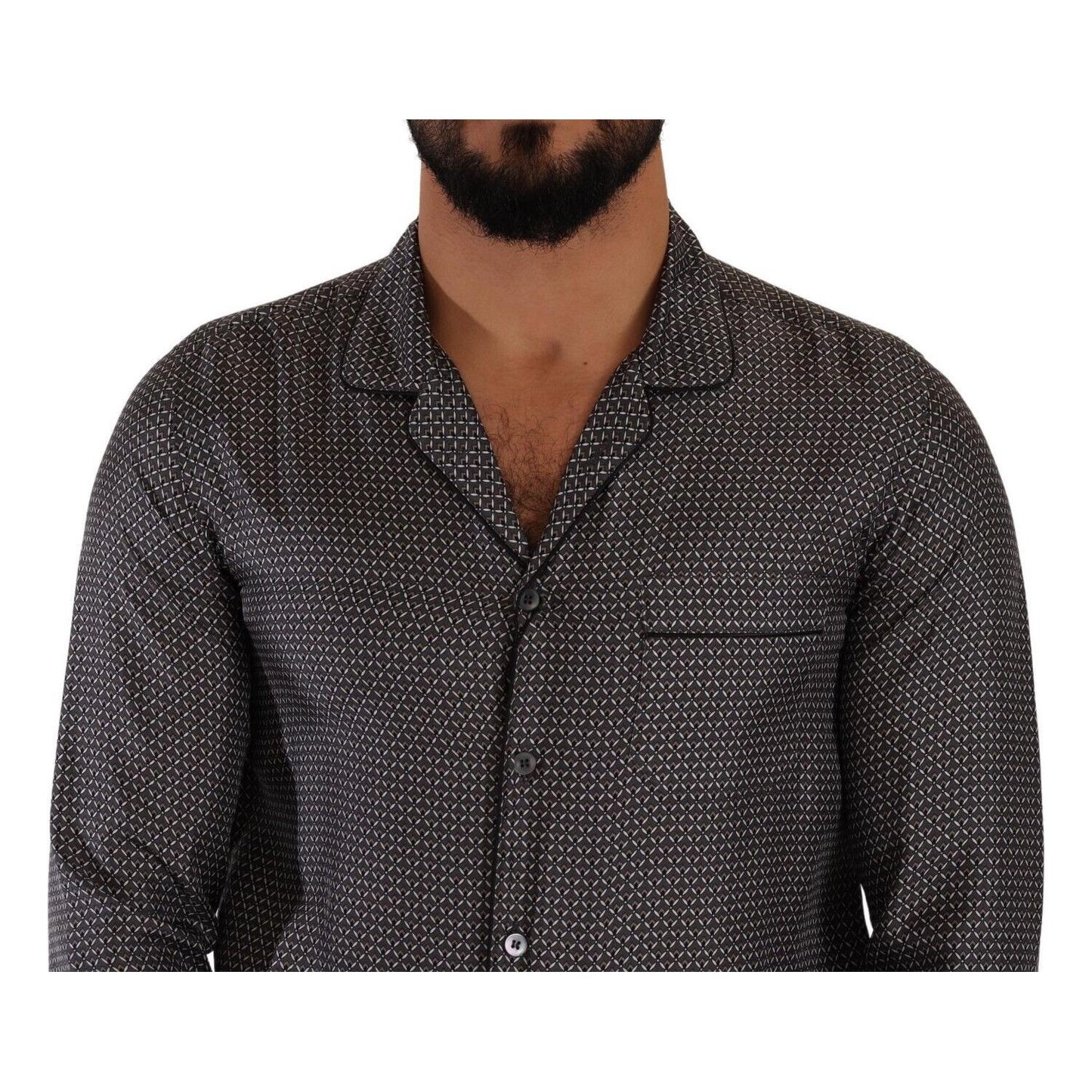 Dolce & Gabbana Gray Fantasy Pattern Pajama Top Mens Shirt