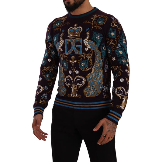 Dolce & Gabbana Bordeaux Cashmere DG Crown Embroidered Sweater