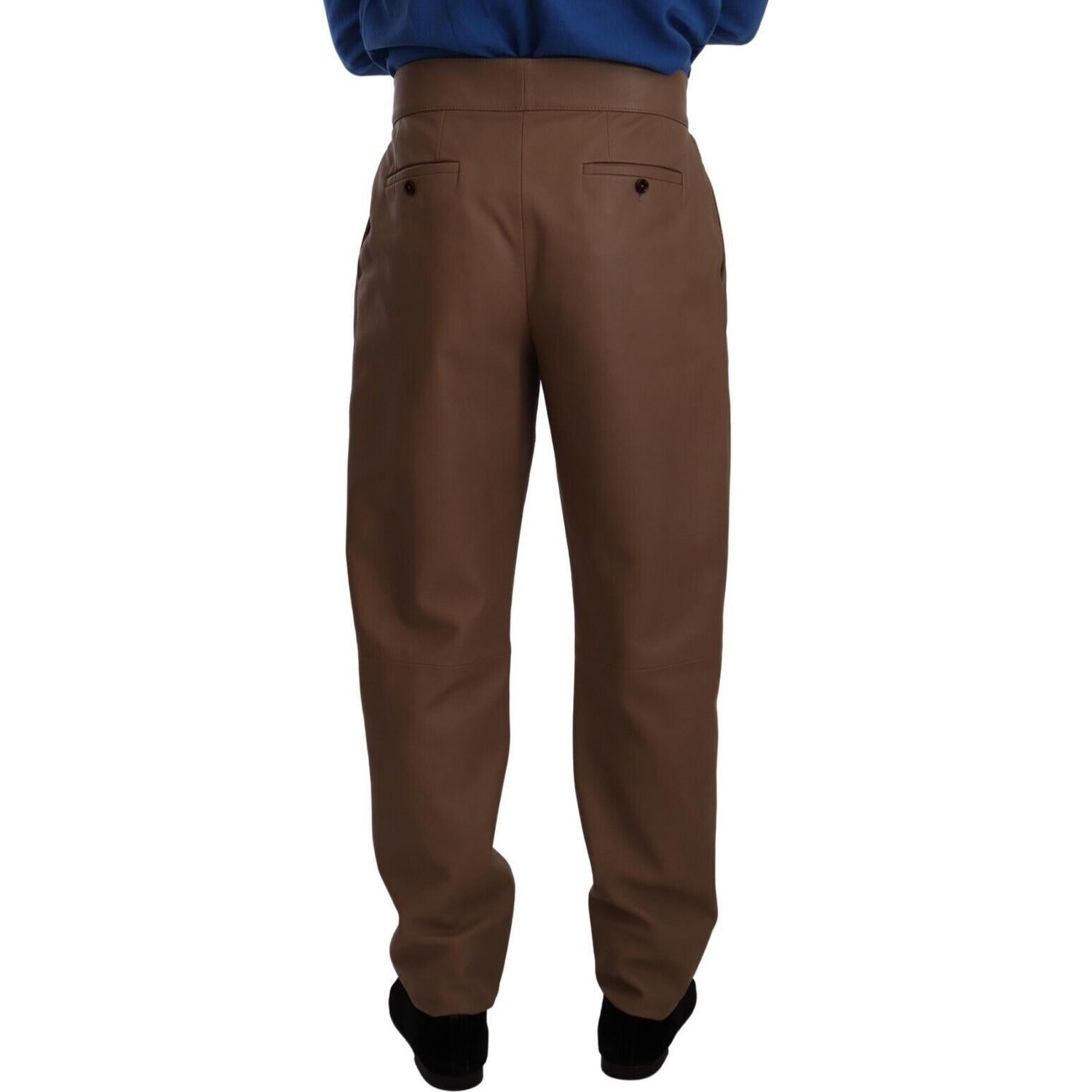 Dolce & Gabbana Brown Leather Tapered High Waist Pants