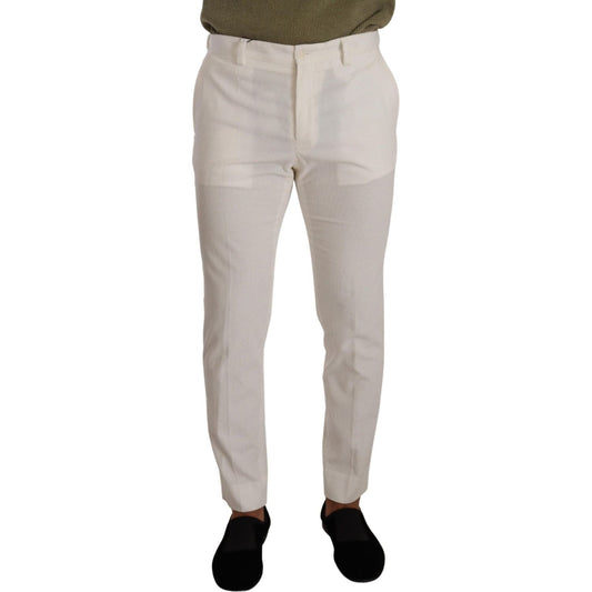 Dolce & Gabbana White Cotton Skinny Corduroy Trouser Pants