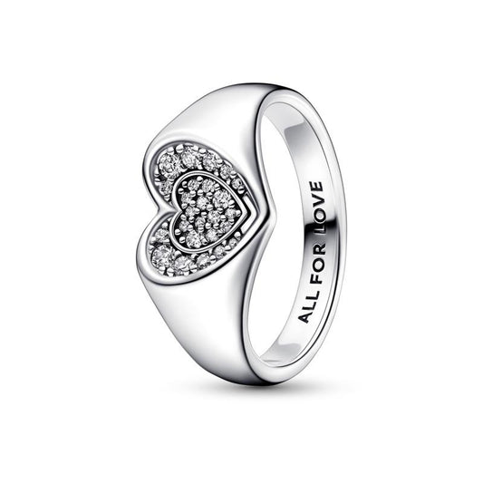 PANDORA JEWELS Mod. RADIANT HEART PAVE SIGNET - RING - Size 52 Ring PANDORA