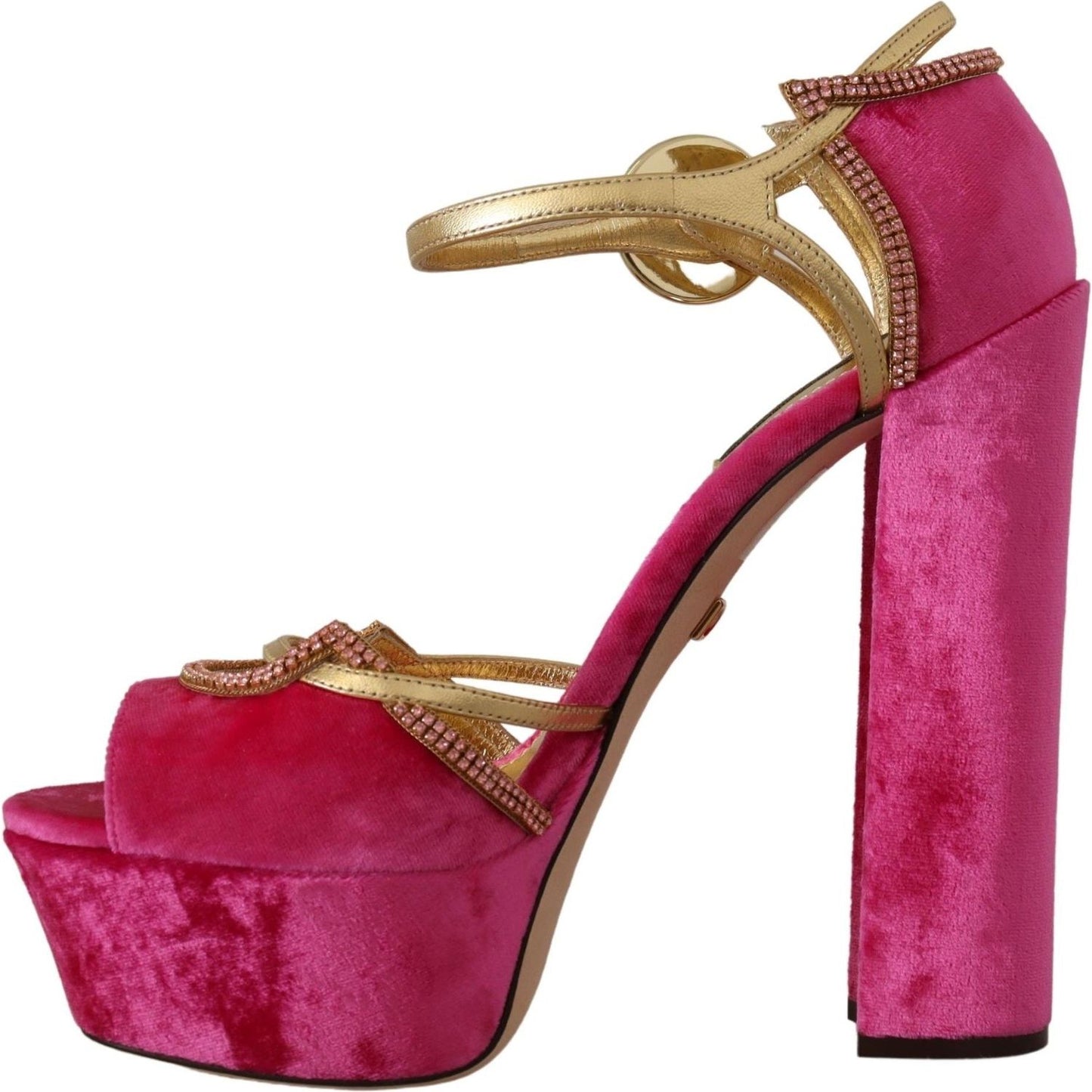 Dolce & Gabbana Ethereal Pink Velvet Crystal Sandals Dolce & Gabbana