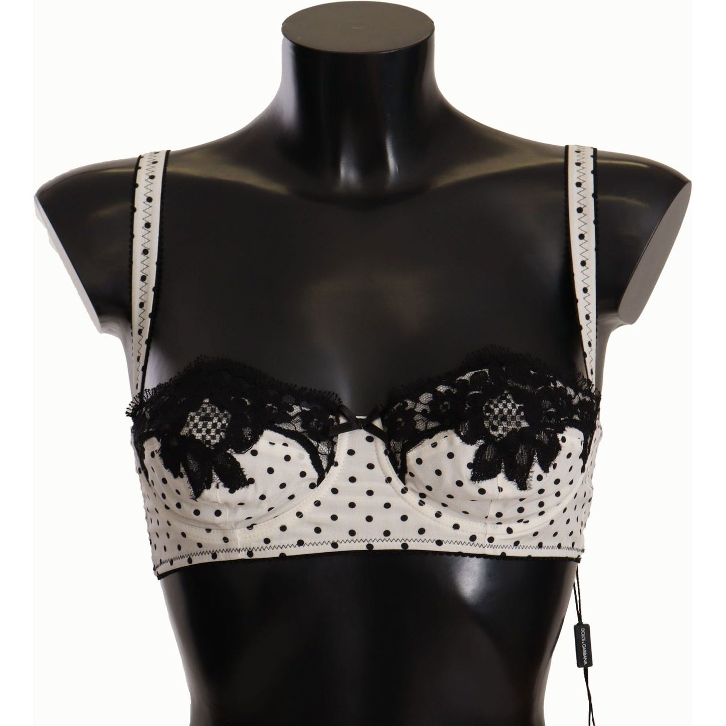 Dolce & Gabbana Elegant White Lace & Polka Dot Silk Bra Dolce & Gabbana