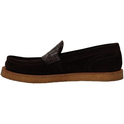 Dolce & Gabbana Brown Suede Leather Slip On Flats Moccasin Shoes