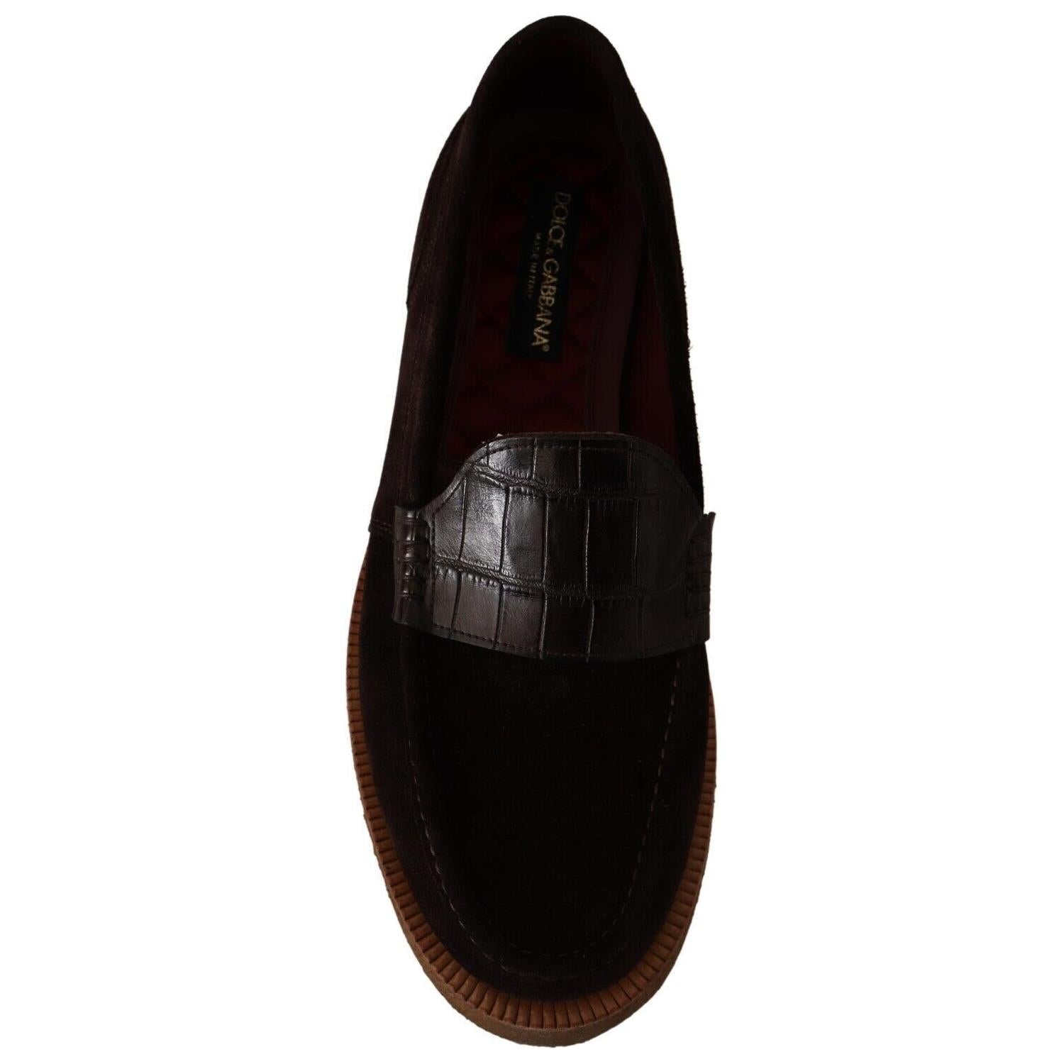 Dolce & Gabbana Brown Suede Leather Slip On Flats Moccasin Shoes