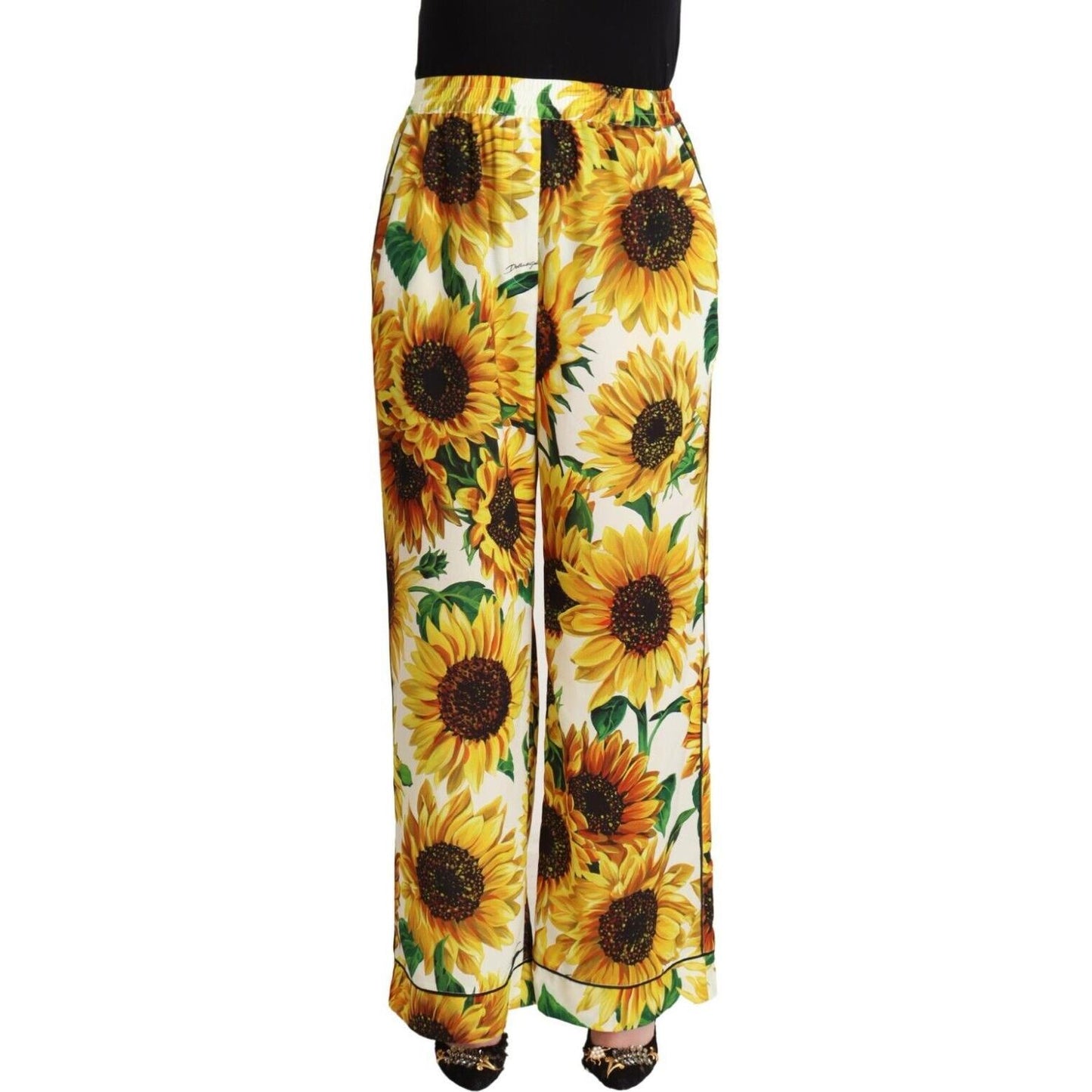 Dolce & Gabbana Elegant Sunflower Wide Leg Pants Dolce & Gabbana