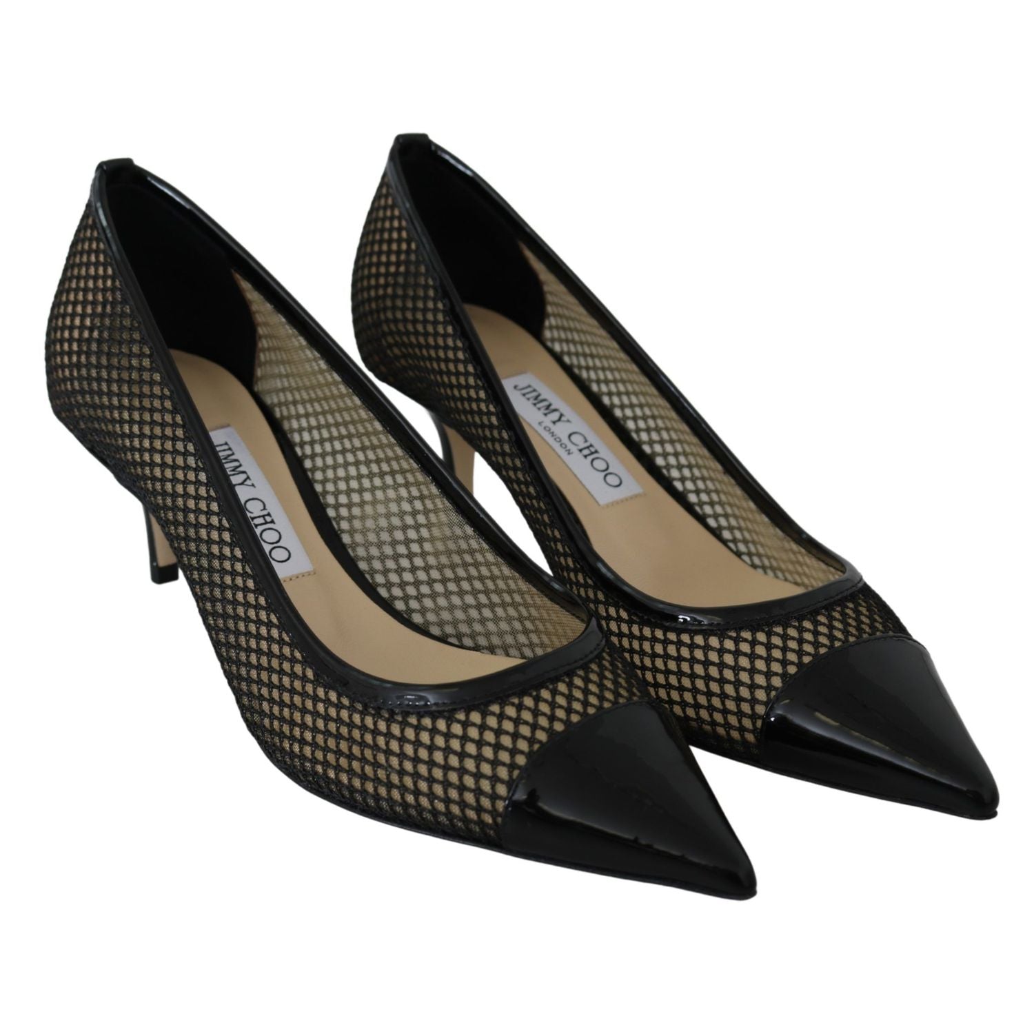Jimmy Choo Black Mesh and Leather Amika 50 Pumps