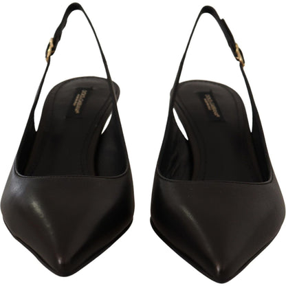 Dolce & Gabbana Black Leather Slingbacks Heels Pumps Shoes