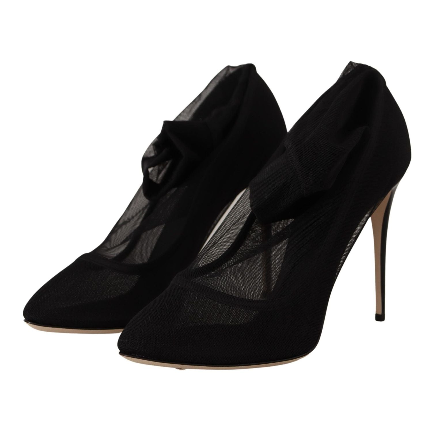 Dolce & Gabbana Black Stretch Tulle Stretch Boots Shoes