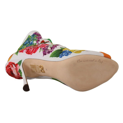 Dolce & Gabbana White Jersey Stretch Boots Open Toes Heels Shoes