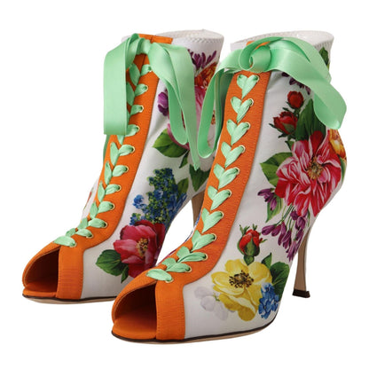 Dolce & Gabbana White Jersey Stretch Boots Open Toes Heels Shoes