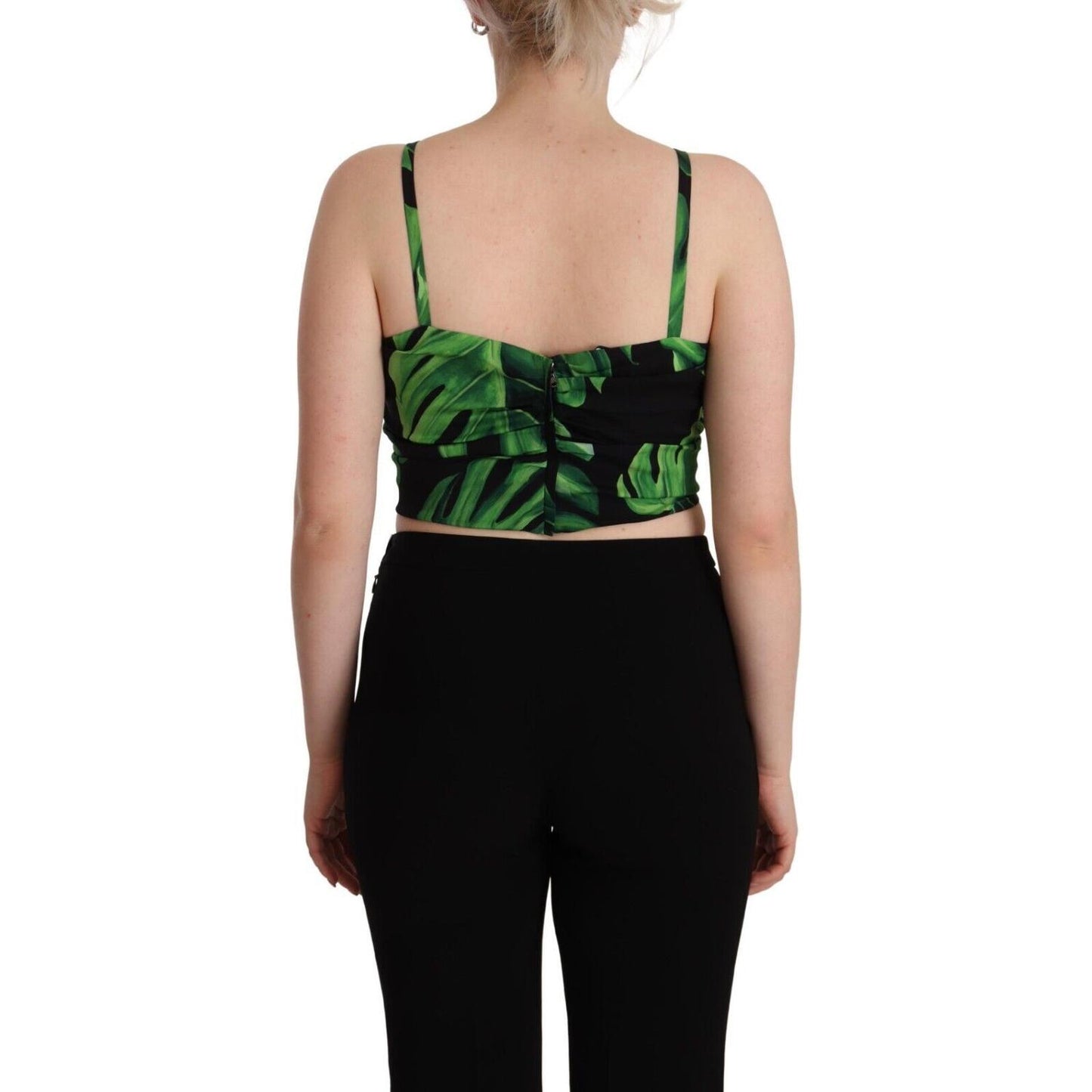 Dolce & Gabbana Elegant Leaf Print Halter Cropped Top Dolce & Gabbana