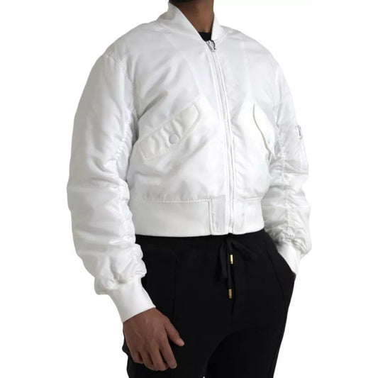 White Bomber Long Sleeves Full Zip Jacket Dolce & Gabbana