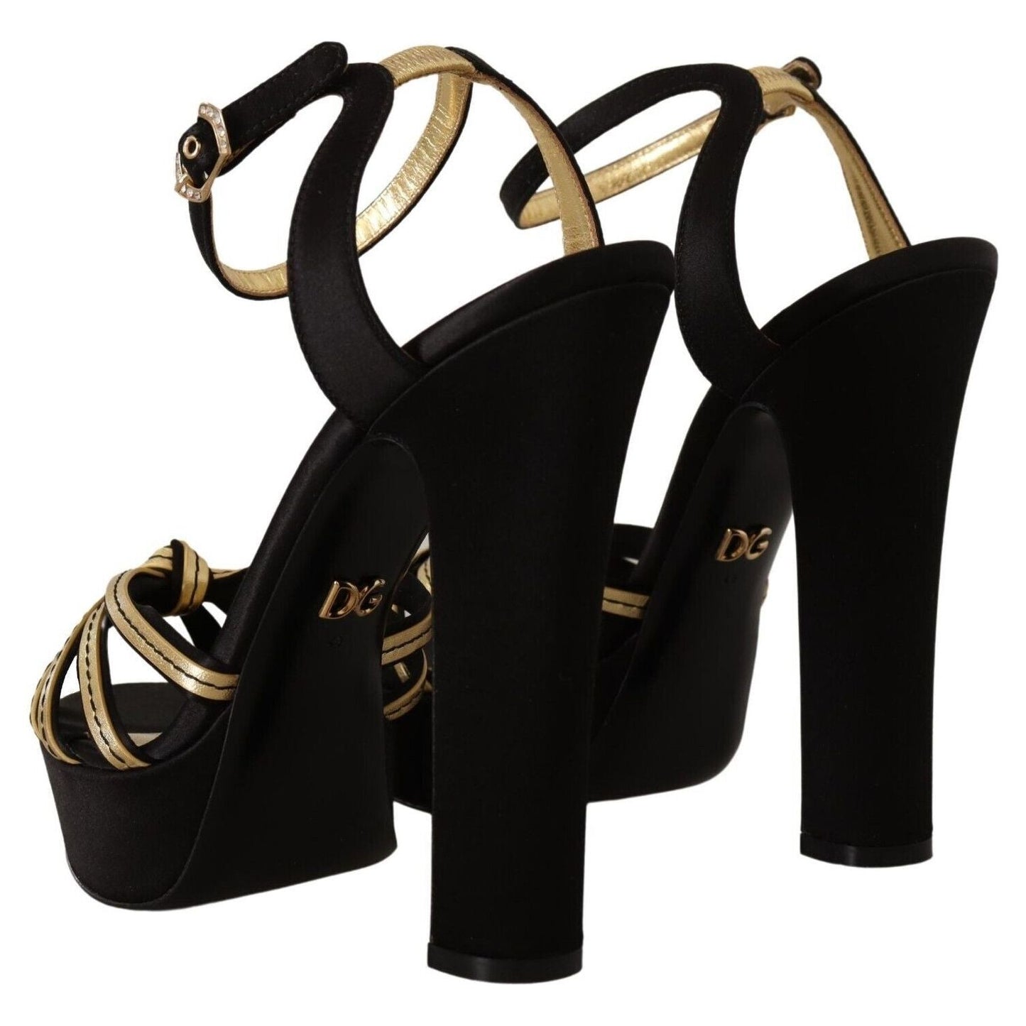 Dolce & Gabbana Elegant Black Gold Ankle Strap Heels Sandals Dolce & Gabbana