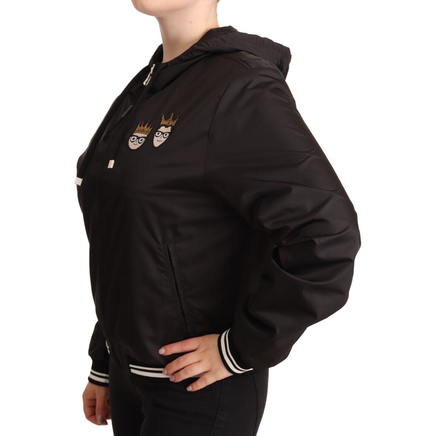 Dolce & Gabbana Black Polyester Hooded Bomber Full Zip Jacket