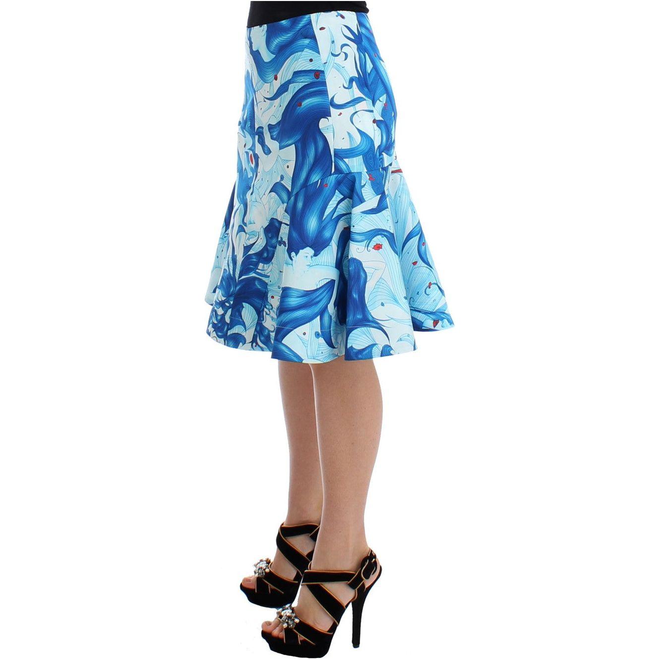 Koonhor Blue Peplum Fresco-Print Straight Pencil Skirt Koonhor