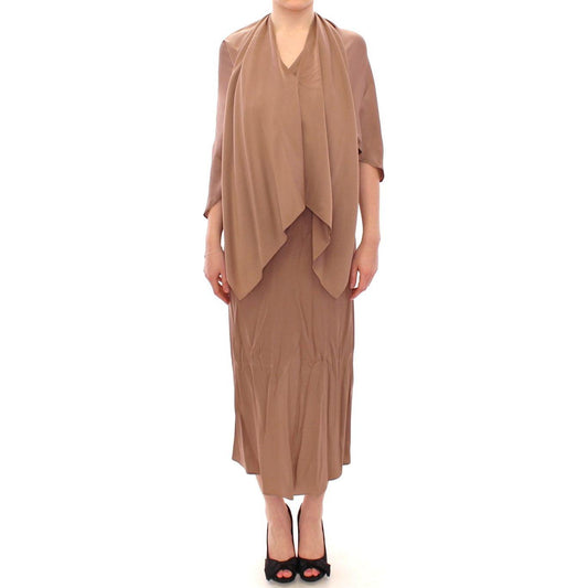 Lamberto Petri Brown Draped Silk Sheath Shift Coctail Dress Lamberto Petri