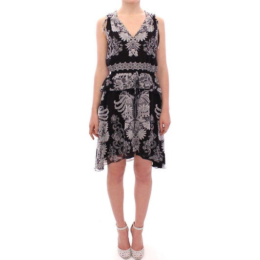 Sachin & Babi Black Silk Floral Pattern Shift Coctail Dress Sachin & Babi