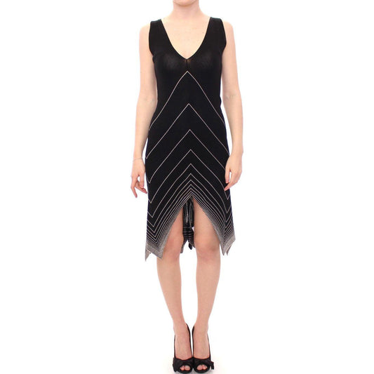 Alice Palmer Black White Low V Neck Knitted Cocktail Dress Alice Palmer