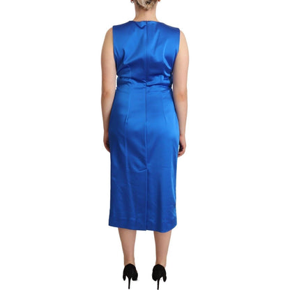 P.A.R.O.S.H. Blue Acetate Sleeveless Pleated Midi Sheath Dress P.A.R.O.S.H.