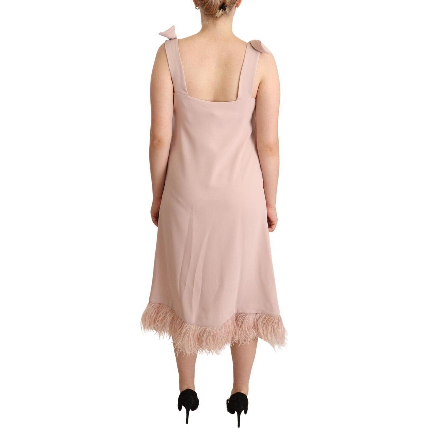P.A.R.O.S.H. Pink Polyester Sleeveless Midi Feather Shift Dress P.A.R.O.S.H.