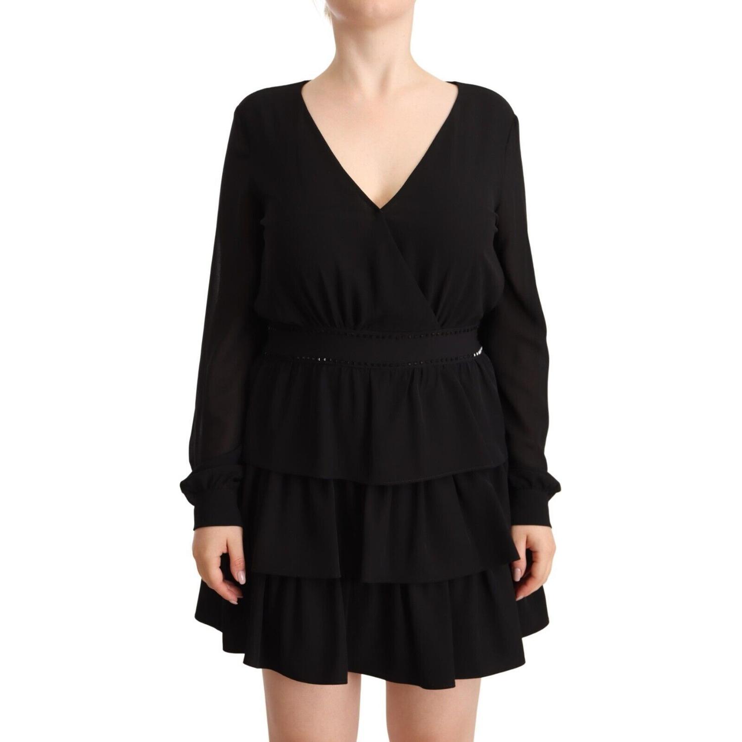 Liu Jo Black Polyester Long Sleeves V-neck Mini A-line Dress