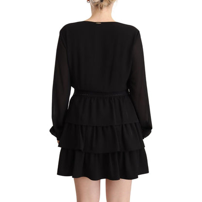 Liu Jo Black Polyester Long Sleeves V-neck Mini A-line Dress