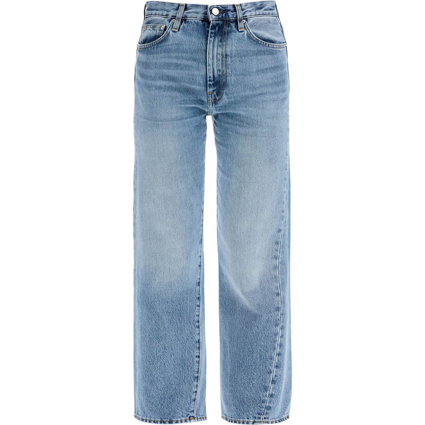 Toteme worn blue organic cotton jeans with twisted seams