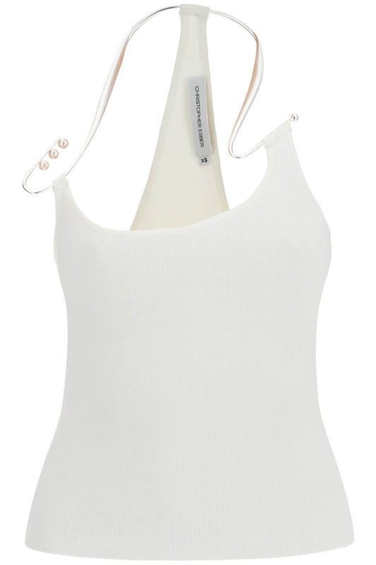 Christopher Esber white viscose top with pearl and v-neck Topwear Christopher Esber