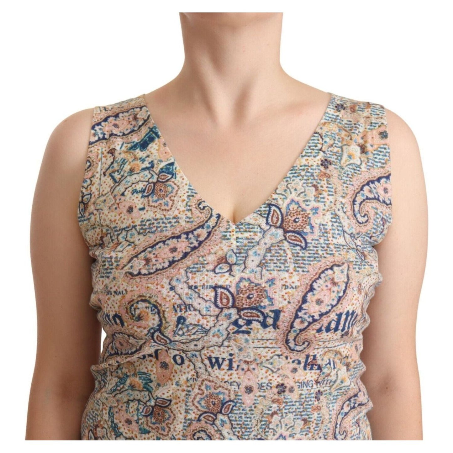 John Galliano Multicolor Cotton Sleeveless V-neck Tank Top