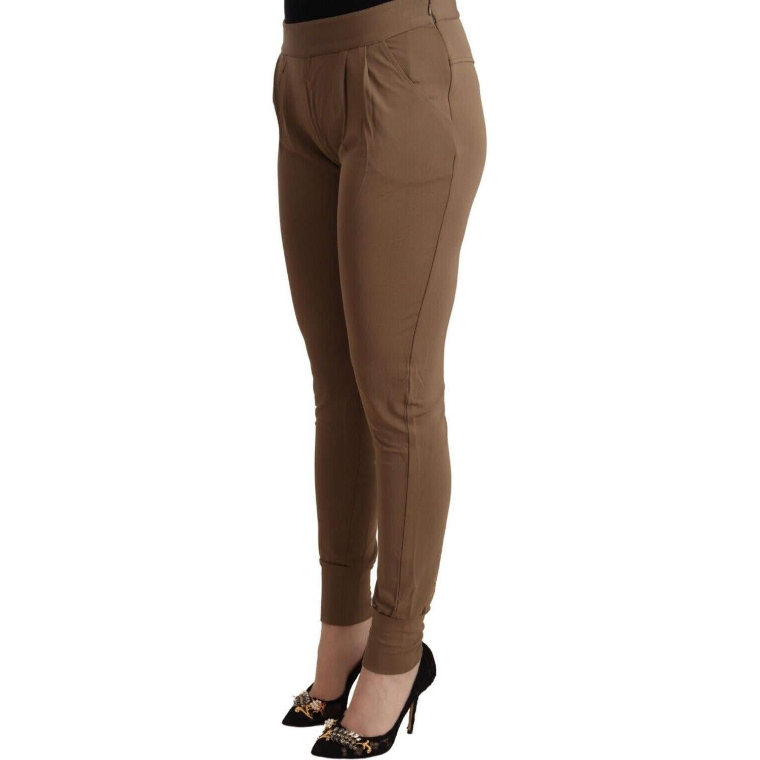Scervino Street Brown Viscose Mid Waist Slim Tapered Pants