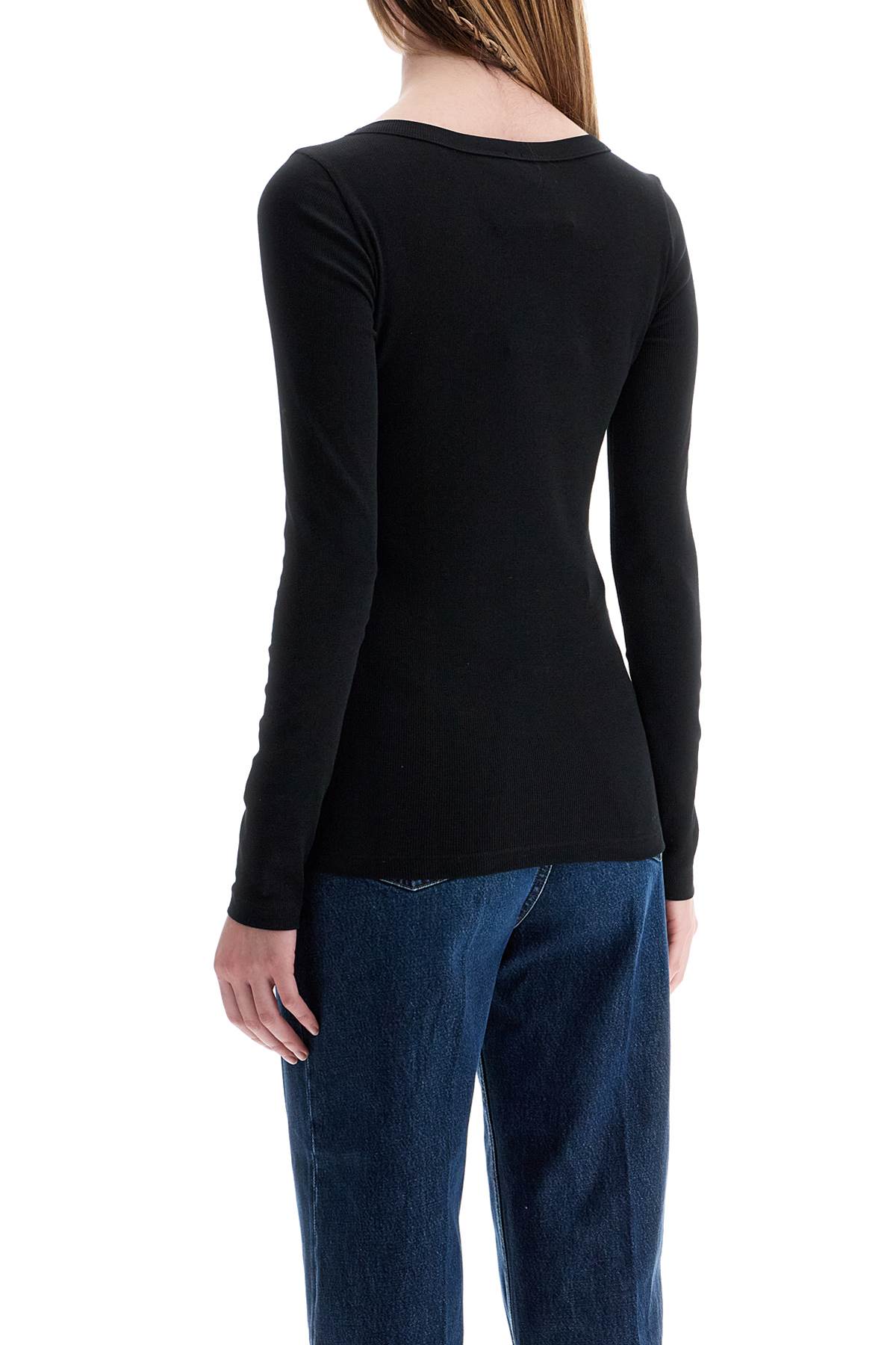 Toteme black organic cotton ribbed top with wide neckline Topwear Toteme