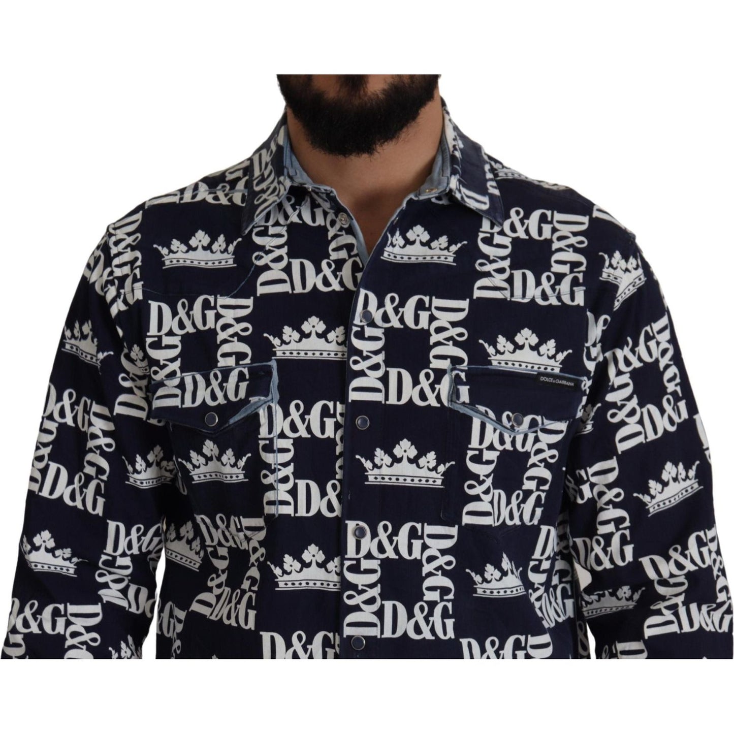 Dolce & Gabbana Elegant Slim Fit Blue Crown Shirt Dolce & Gabbana