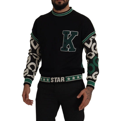Dolce & Gabbana Black Green Cotton KING Star Crewneck Pullover Sweater