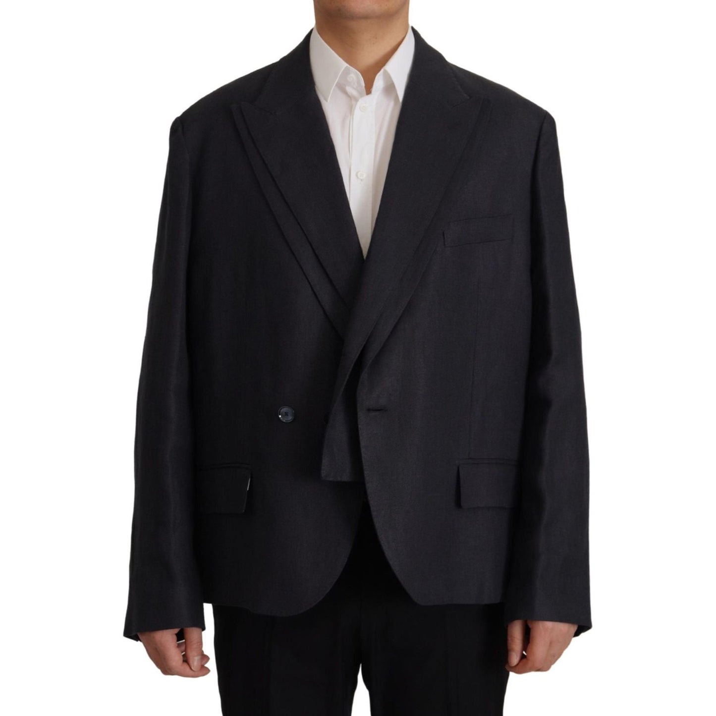 Dolce & Gabbana Sleek Double Breasted Navy Linen Blazer Dolce & Gabbana