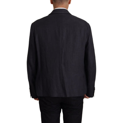 Dolce & Gabbana Blue Linen Formal Mens Blazer Jacket