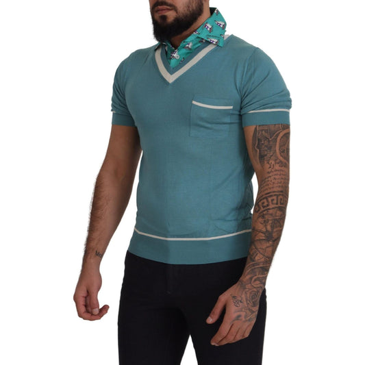 Dolce & Gabbana Elegant Silk Polo Tee with Boat Collar Print Dolce & Gabbana