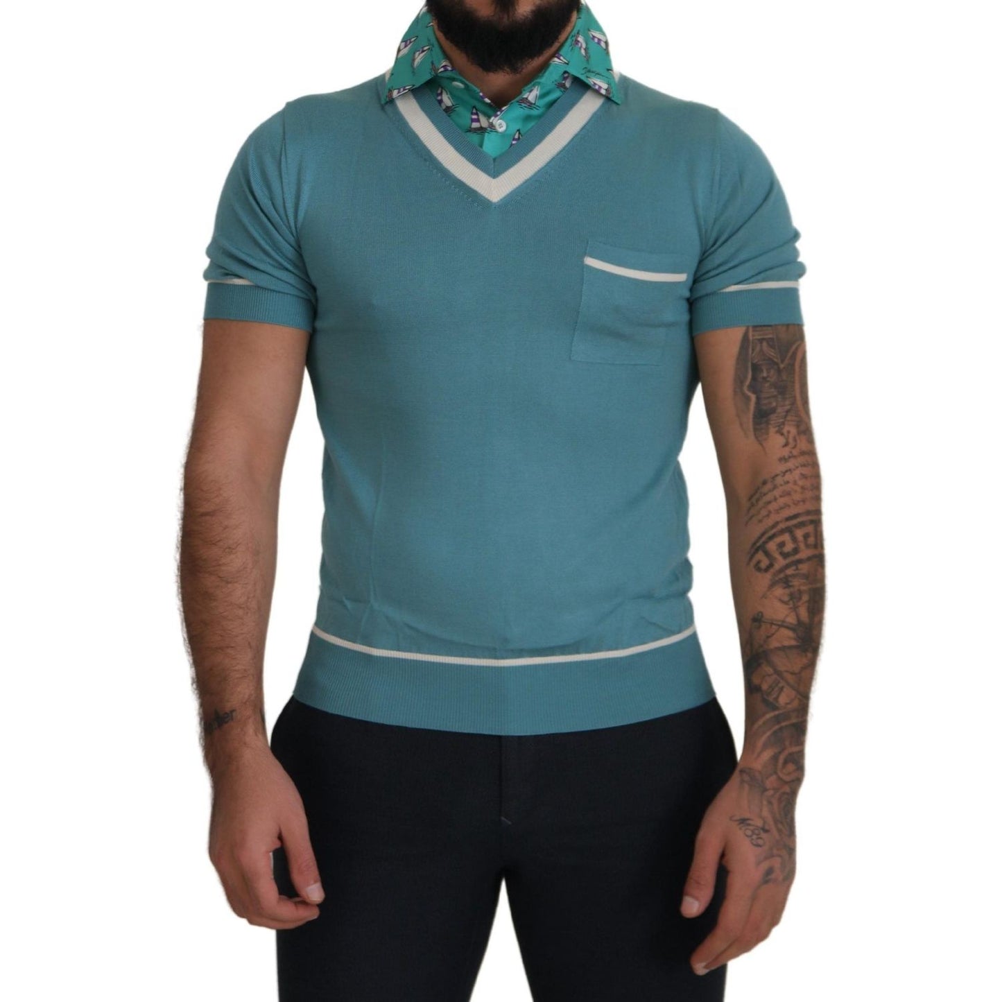 Dolce & Gabbana Elegant Silk Polo Tee with Boat Collar Print Dolce & Gabbana