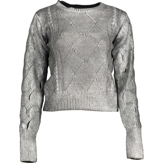 Chic Silver Tone Contrast Detail Sweater