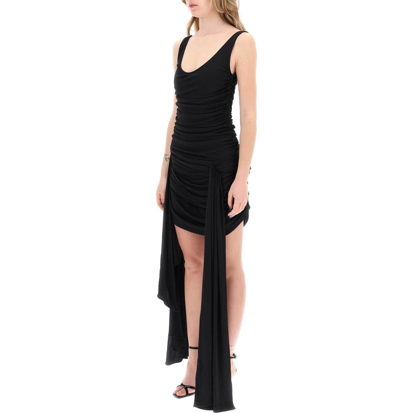 Mugler draped mini dress with side trains