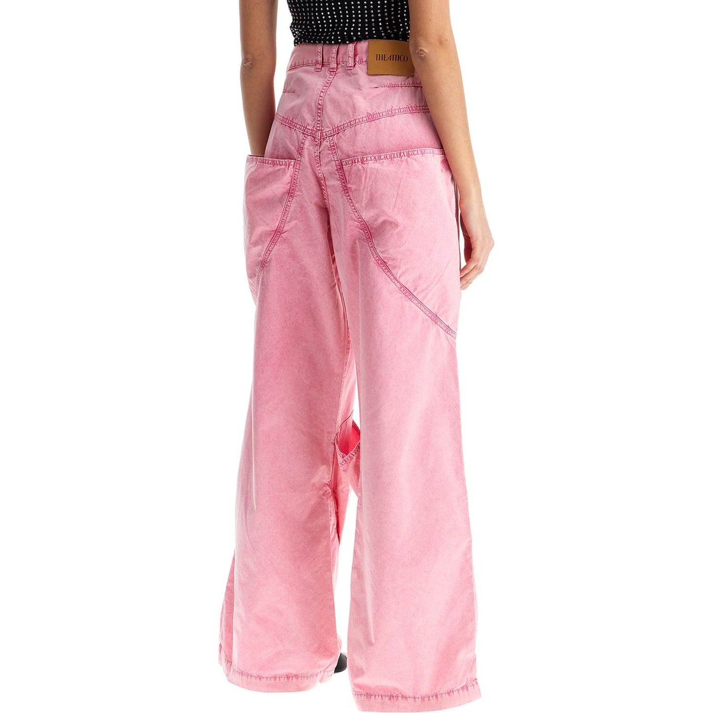 The Attico high-waisted loose fit pink palazzo pants in cotton