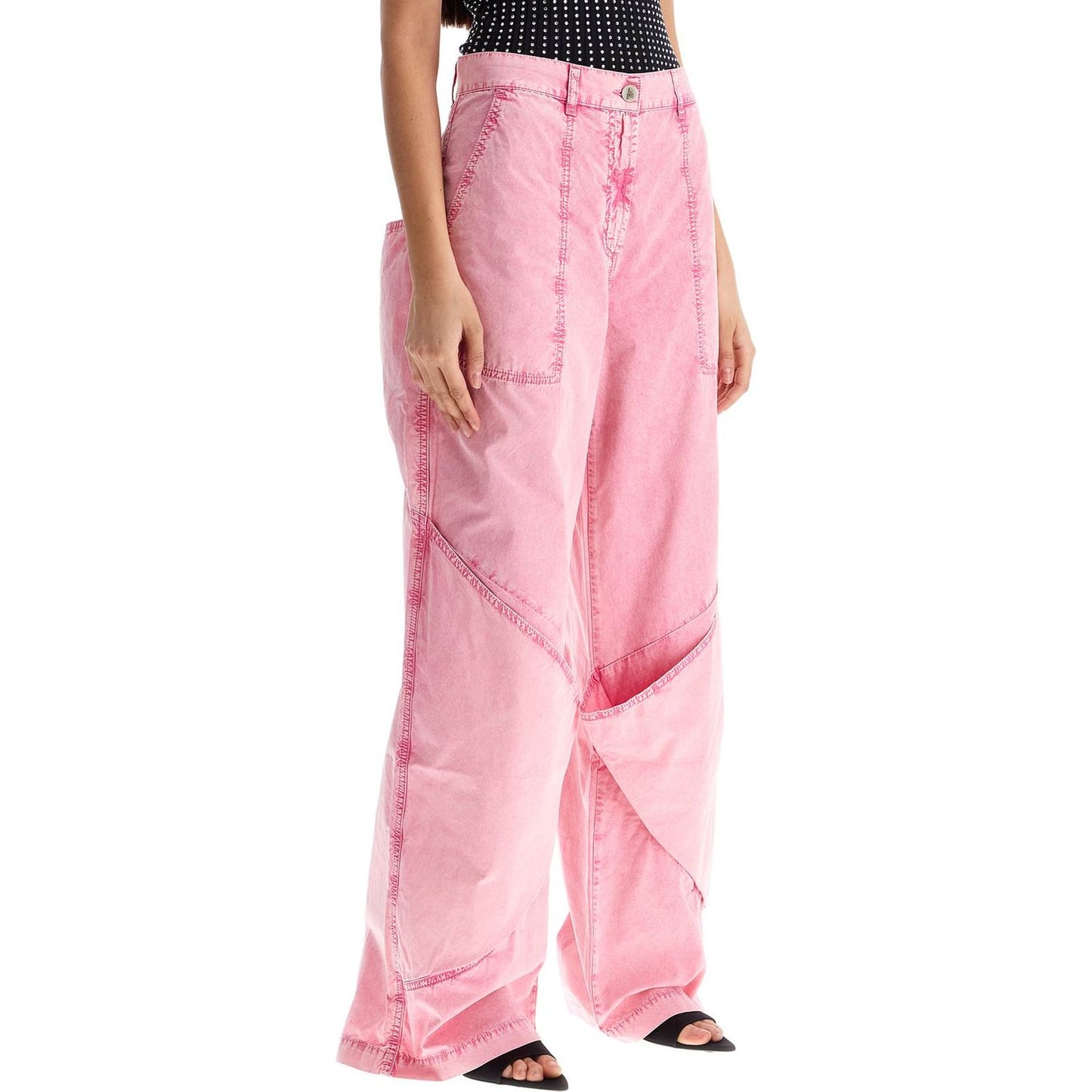 The Attico high-waisted loose fit pink palazzo pants in cotton