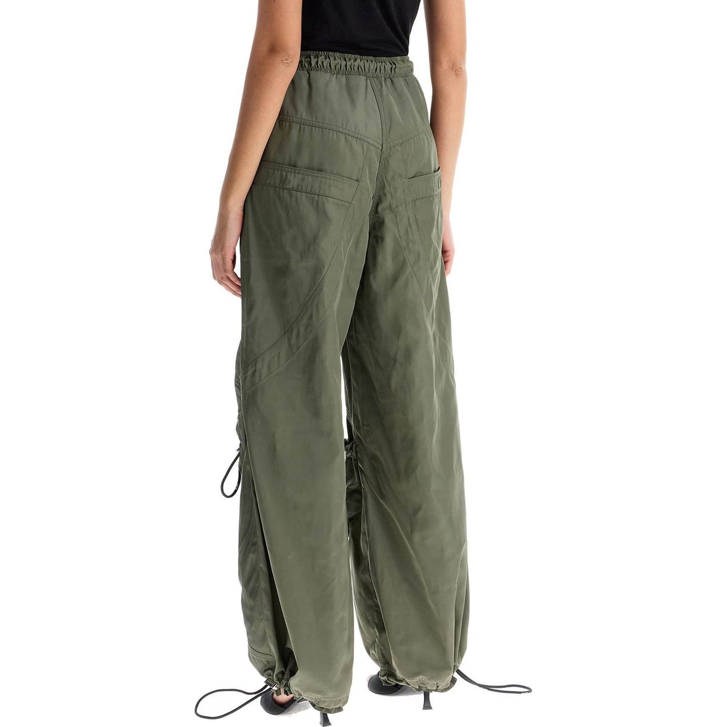 The Attico wide leg high-waisted pants with adjustable elastic in military green