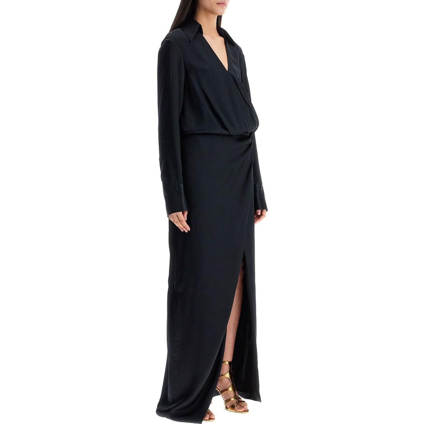 The Attico black long sleeve midi dress with side slit