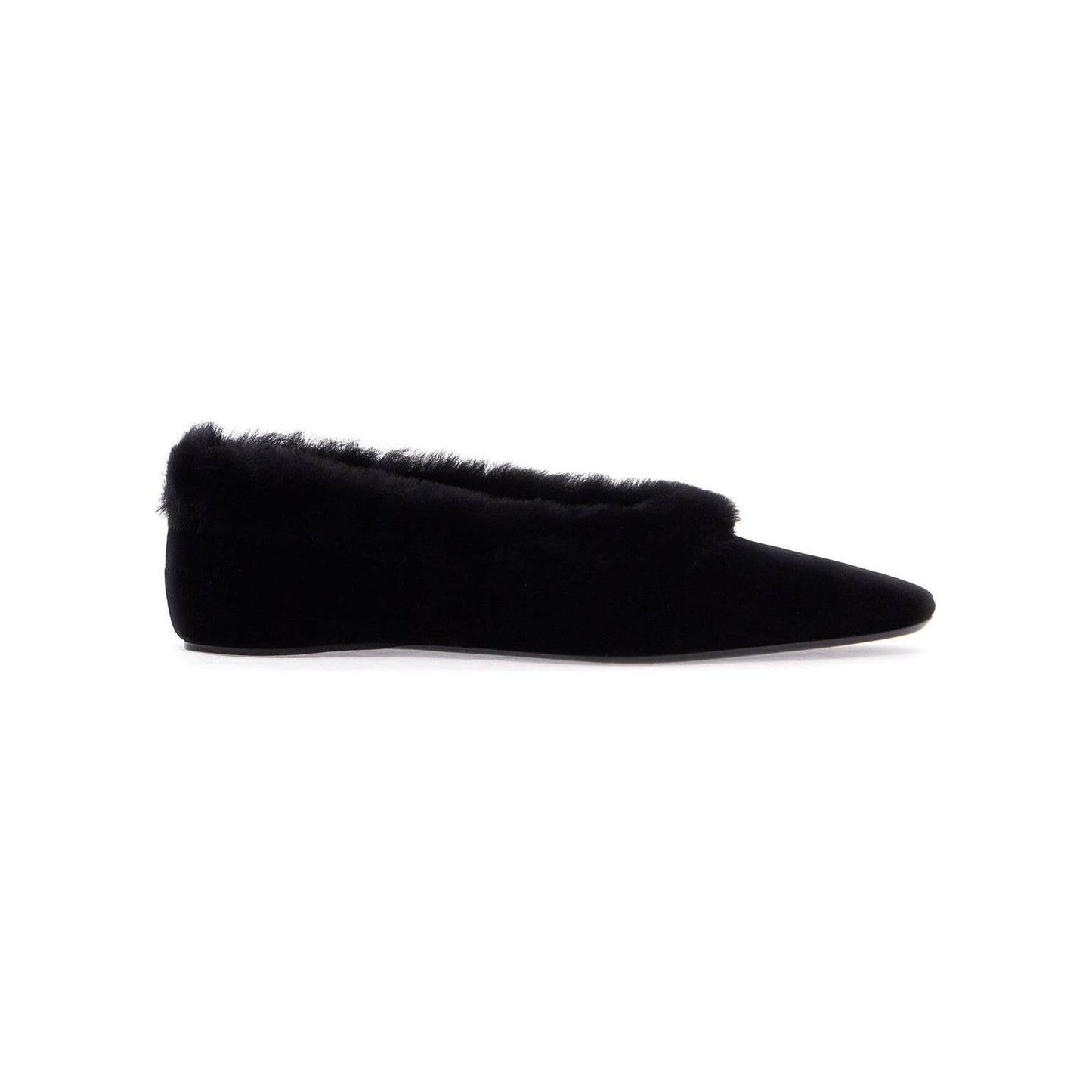 Toteme black velvet ballerinas with shearling trim