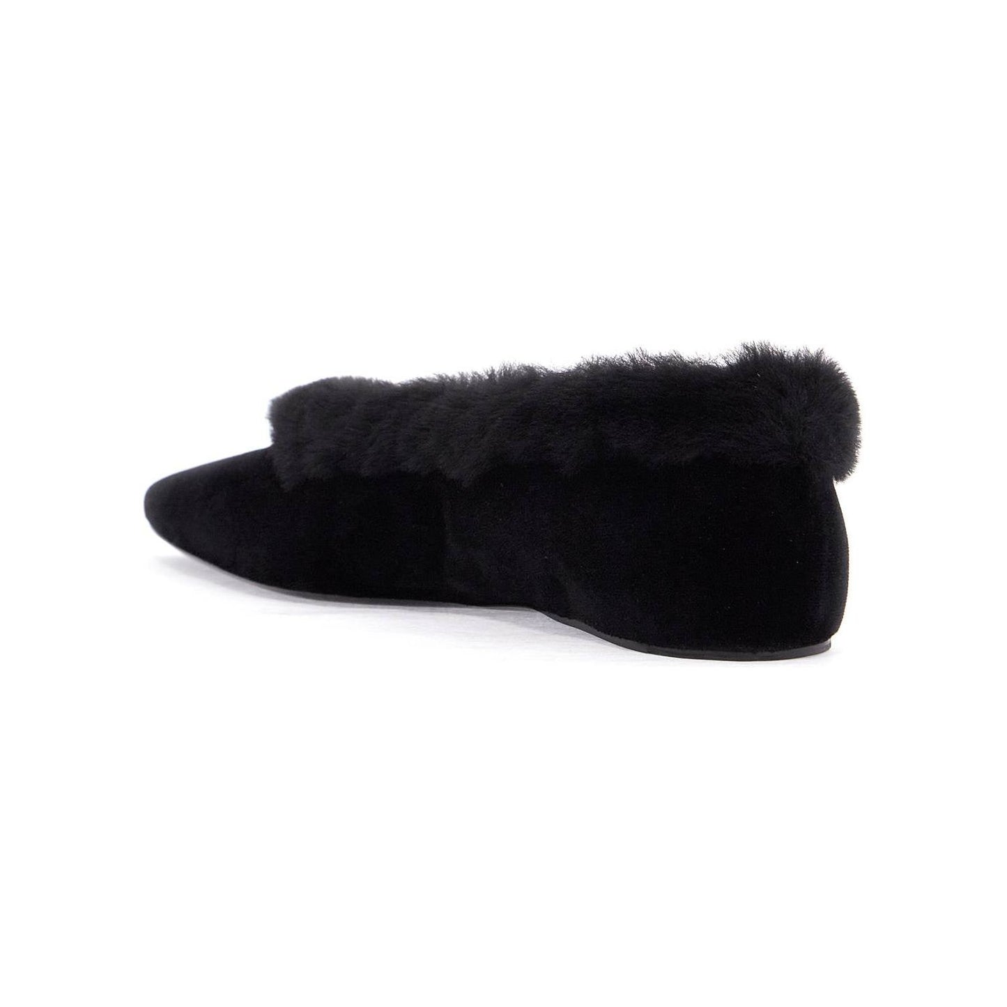 Toteme black velvet ballerinas with shearling trim