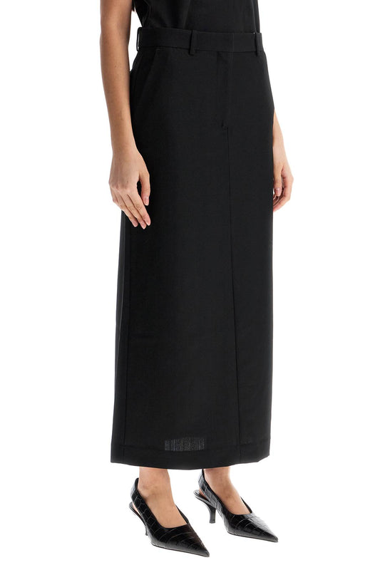 Toteme black midi straight low-waisted skirt in recycled polyester and wool Skirts Toteme